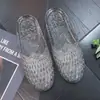Sapatos Série Chinelos de Cristal Coreanos, Chinelos de Estudante para Uso Externo, Chinelos Transparentes Fechados na Ponta de Fundo Plano, Sapatos de Geléia Antiderrapantes Femininos