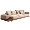 Sofá de madera maciza estilo japonés de estilo troncos, ligero, de lujo, para casa de familia, de tela, de diseñador, de villa, de combinación simple.