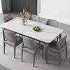 Mesa de Comedor Kaitingbao Color Nogal Madera Maciza Pizarra para Uso Doméstico, Rectangular, Simple y Lujosa, Adecuada para Apartamentos Pequeños