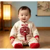 Nuevo Mono Floral Estilo Tang para Primavera y Otoño para Bebés, Conjunto de una Pieza Unisex, Traje de Gateo Estilo Chino para Primer Mes y Niños de Un Año