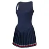 Vestido Falda de Tenis de Verano con Cuello Cuadrado, Hermoso Diseño de Espalda, Falda Plisada, Deportiva Adelgazante de Secado Rápido Anti-Exposición Media Falda