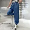 Calças Finas de Verão para Meninas, Novo Estilo, Largas e Estilosas, para Crianças Maiores, Calças Jeans de Perna Larga em Tencel de Seda Gelada Casuais para Uso ao Ar Livre