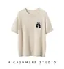 Camisa base de tricô 100% caxemira pura, suéter estiloso de cor sólida com estampa de panda, versátil de manga curta, novo estilo de outono para mulheres