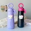 Taza termo de acero inoxidable simple de alto valor estético para niñas, asa de flor, engrosada, al vacío, para exteriores, portátil, de viaje