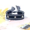Pulseira de tecido trançado com rebite de estrela de cinco pontas em liga de prata para joias transfronteiriças, pulseira de pulso com franja de estrela de personalidade
