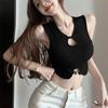 Estilo Desejo Puro Estilo Chinês Top de Alça Fina Colete Pequeno Garota Sensual Novo Curto Sexy Cintura Exposta Feminino Vazado Verão Branco