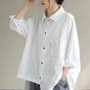 Camisa Literária Tamanho Grande Solta Cor Sólida Primavera e Outono 2025 Menina Gorda Mais Fácil de Combinar Camisa Casual