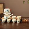 Juego de Té Automático Beige Kiln Ru Montañas y Ríos Espléndidos Traje de Lujo Ligero Taza de Té de Cristal de Alta Gama Abierta Ceremonia de Acompañamiento de Negocios Kung Fu