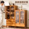 Aparador de Cocina Estantería con Puerta de Cristal Madera Maciza Roble Estilo Japonés Combinación para el Hogar Estantería Estante de Almacenamiento de Pie