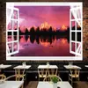 Tela de Fondo en Vivo Ventana de Piso a Techo Extensión Visual del Espacio Tela de Pared Mural Tapiz Sala de Estar Paisaje Marino Ventana Falsa Tela Colgante