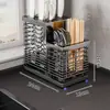 Soporte de cuchillos de acero inoxidable Estante de almacenamiento Cocina Hogar Montado en la pared Soporte de cuchillos de cocina A prueba de moho y antibacteriano Estante de drenaje multifuncional Barril para palillos