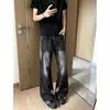 Jeans Retro de Retazos Azules a Rayas Micro Acampanados para Hombre Estilo Otoñal Vibe Americana Pantalones de Corte Limpio Pierna Recta