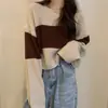 Estilo Coreano Estilo Universitario Dulce Combinación de Colores Suéter Versátil para Mujer Otoño e Invierno Nuevo Holgado Adelgazante Cuello Redondo Ropa Exterior Suéter de Punto