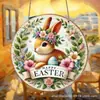 Letrero de Madera de Pascua con Conejo Letrero de Bienvenida para Puerta Venta al por Mayor Decoración de Pared de Atmósfera Festiva Decoración de Pared Artesanía de Madera