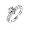 Anillo Auténtico de Moissanita Jiuzuan, Lujo Ligero Quilate Seis Garras Plata S925 No se Desvanece Anillo Ajustable para Mujeres