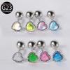 Joia de piercing para língua G23 de liga de titânio, novo, transfronteiriço, amor com pedra olho de gato incrustada, prego de língua em forma de coração, cor mágica, 14G, F136