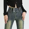 Jeans retro ajustados elásticos para mujer, primavera y verano, rectos, pequeños, ajustados, estilo mopa, micro acampanados, pantalones de tiro bajo