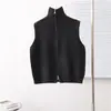 Chaleco Tejido Retro de Cuello Alto para Mujer Otoño e Invierno Nuevo Diseño de Cárdigan Exterior Suelto con Cremallera Chaleco Suéter