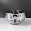 Tazón infantil de doble capa de acero inoxidable con dibujos animados 304 grado alimenticio para el hogar, bebé comiendo, anti-quemaduras, anti-caídas, familia, bebé