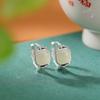 Yiluyin Plata de Ley S925 Jade Transparente Jade Blanco Nudo de Bambú Hoja de Bambú Cuadrado Pendientes de Moda Sencilla Personalidad Temperamento Pinzas para Orejas