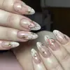 Decoración Removible para Uñas Falsas Blanca con Bordes Manchados en Forma de Almendra, Ojo de Gato, Corazón y Explosión de Estrellas