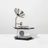 Fonógrafo Retro Minimalista Moderno de Ceniza y Cristal Modelo Decorativo de Disco de Vinilo para Escritorio Adorno de Interior de Habitación
