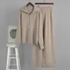 Conjunto de Suéter Cardigan com Zíper Transfronteiriço Suit Tricot Cardigan + Calça Wide-Leg Europeu e Americano Outono e Inverno 2025 para Mulheres