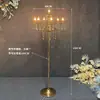 Adereços de Casamento, Decoração de Palco de Casamento, Luzes de Caminho de Cristal com Múltiplos Braços Galvanizadas a Ouro em Arte de Ferro, Luzes Decorativas de Palco em T de Pé