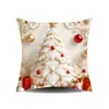 Funda decorativa para mesa de centro y ventanal en combinación de colores rojo y dorado, funda de cojín de reno y árbol de Navidad, funda lavable para ambiente festivo en casa