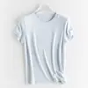 [Processamento e Personalização] Tops Femininos de Seda de Amora Caimento Solto Justo Ombro Direito Manga Curta Gola Redonda Cor Lisa Camiseta de Manga Curta para Mulheres