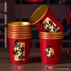 Copos de Papel Descartáveis Espessos do Ano do Carneiro, Copos Festivos Estilo Chinês com Folha de Ouro, Copos de Papel de Ano Novo para Uso Doméstico, Adequados para Bebidas Quentes e Frias, Copos de Chá