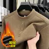 Sudadera con Forro Polar para Hombre, Nuevo Estilo de Invierno, Color Sólido, Cuello Semi Alto, Casual, Gruesa, Suave, Amigable con la Piel, Camisa Base para Hombres de Mediana Edad