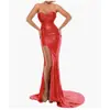Vestido de Noche Strapless de Comercio Exterior 2026 Nuevo Estilo Sexy con Abertura Alta Elegante con Cola Larga Vestido de Anfitriona