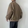 Chaqueta de trabajo simple de estilo americano de marca moderna para hombre, chaqueta tipo béisbol con cuello alto, chaqueta Harrington casual retro holgada tipo aviador