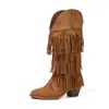 2026 Botas Largas de Borlas de Venta Caliente para Aumentar la Altura, Resistentes al Desgaste para Verano, Punta Redonda, Slip-On, Versátiles, Cómodas, Color Café