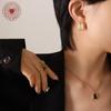 Pendientes y collar sencillos y modernos de estilo japonés y coreano con diseño geométrico alto, trapezoidales, de ópalo blanco y negro, versátiles y de verano.