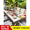 Mesa y Sillas de Barbacoa para Exteriores Mojia Estilo Nórdico para el Hogar Aleación de Aluminio Mesa y Sillas para Patio Jardín Ocio Muebles Chinos de Carbón/Eléctricos