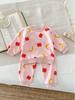 En stock Ropa infantil de Corea del Sur manzana plátano traje casual algodón suéter estampado pantalones tobilleros conjunto de dos piezas primavera y otoño