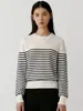 Moda de Hong Kong e Americana/Suéter de Tricô Listrado Lã Feminino Outono e Inverno Novo Estilo High-End Macio e Jovem Versátil Suéter de Manga Longa