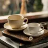 Juego de taza de café y platillo de cerámica de alta calidad, cocido en horno retro, exquisito y único, perfecto para el té de la tarde en la oficina o para servir leche