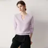 Suave e intelectual~Suéter de cashmere com botões e decote em V de estilo simples para mulheres, suéter de malha para usar por baixo, roupas femininas de designer
