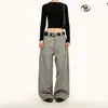 Calça Social Casual Estilo Americano Yongfang para Homens e Mulheres, High Street Loose Fit, Cleanfit, Toque de Luxo, Calça Wide-Leg Reta com Caimento Fluido
