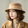 Chapéu coco de lã outono e inverno para mulheres, estilo retro francês britânico, chapéu bucket de copa reta, afina o rosto, chapéu versátil e moderno