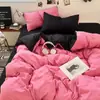 Nuevo Estilo Ins Color Sólido Dos Tonos Algodón Lavado Juego de Cuatro Piezas Sábana Suave y Sencilla Funda Nórdica Cama de Dormitorio Estudiantil Juego de Tres Piezas 4