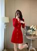 Vestido de Tricô Vermelho High-End Estilo Chanel 2026 Nova Moda de Nicho Roupas Femininas Vestido Slimming com Acinturamento Decote V