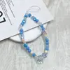 Cordón para Teléfono de Macarrón Azul y Blanco con Cuentas Cadena de Cuentas Cuadradas de Estrella de Dibujos Animados Lindos Correa para Teléfono Estilo Ins para Niña