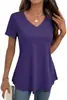 Camiseta de Verano Nueva Estilo Europeo y Americano para Mujer, de Waffle, Cuello en V, Manga Corta, Holgada, Talla Grande, Color Sólido, Adelgazante, Moderna, Versátil y Casual