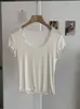 Camiseta Feminina KEKEZOON Gola U com Babados em Liocel Cor Sólida Slim Fit Manga Curta, Nova Roupa de Verão 8472
