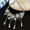 Dulce chica guapa Cristal flor tridimensional Perla borla collar gargantilla collar femenino anillo para el cuello cadena clavícula collar moda