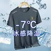 [Entrega rápida] Camiseta masculina de manga curta em malha de seda gelada, verão, solta, gola redonda, casual, versátil, tendência